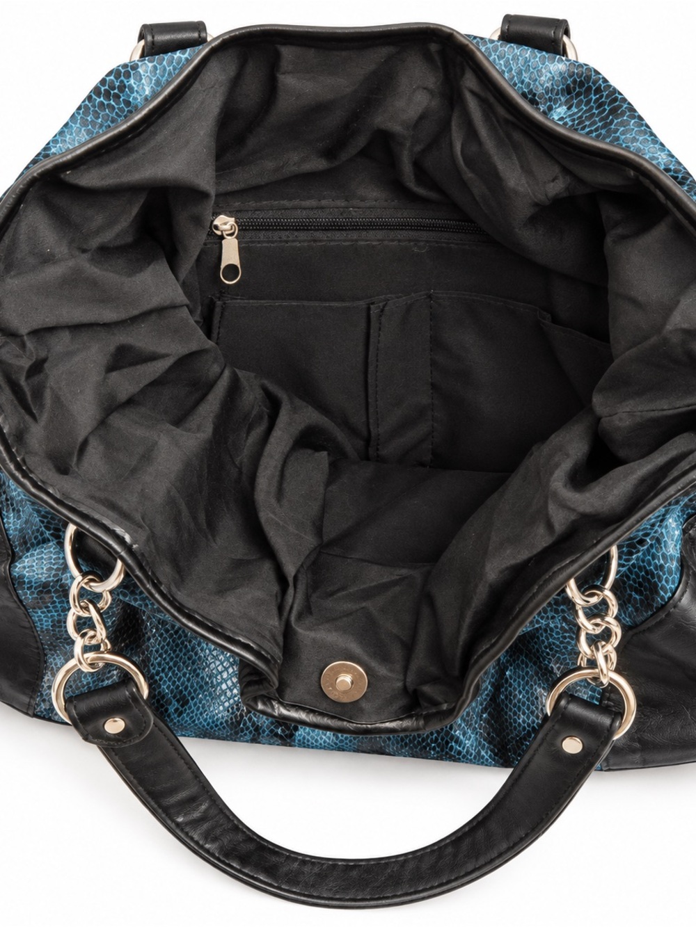 Blue & Black Snakeskin Print Studded Chain Strap Shoulder Bag - Picture 4 of 4